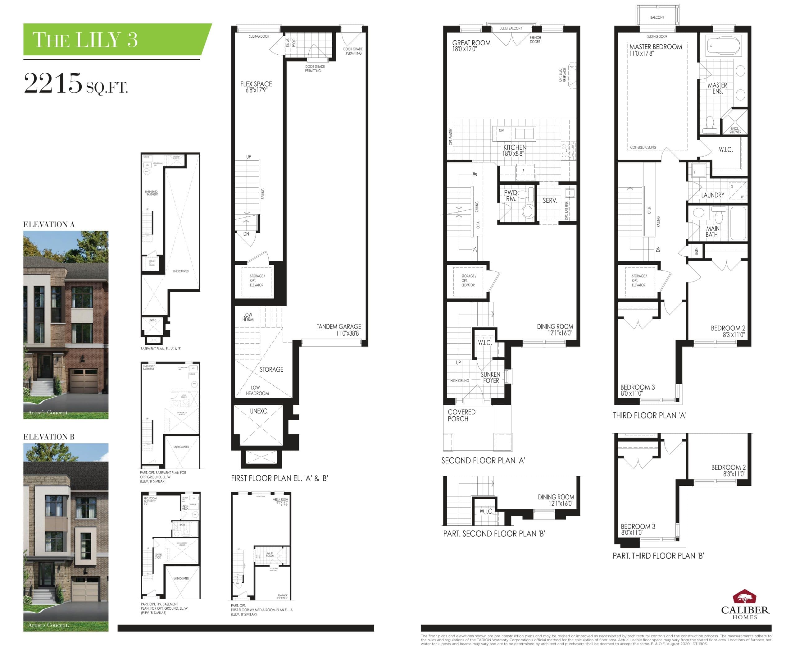 The Lily 3 Floor Plan at Uplands of Swan Lake Towns - 2215 sq.ft