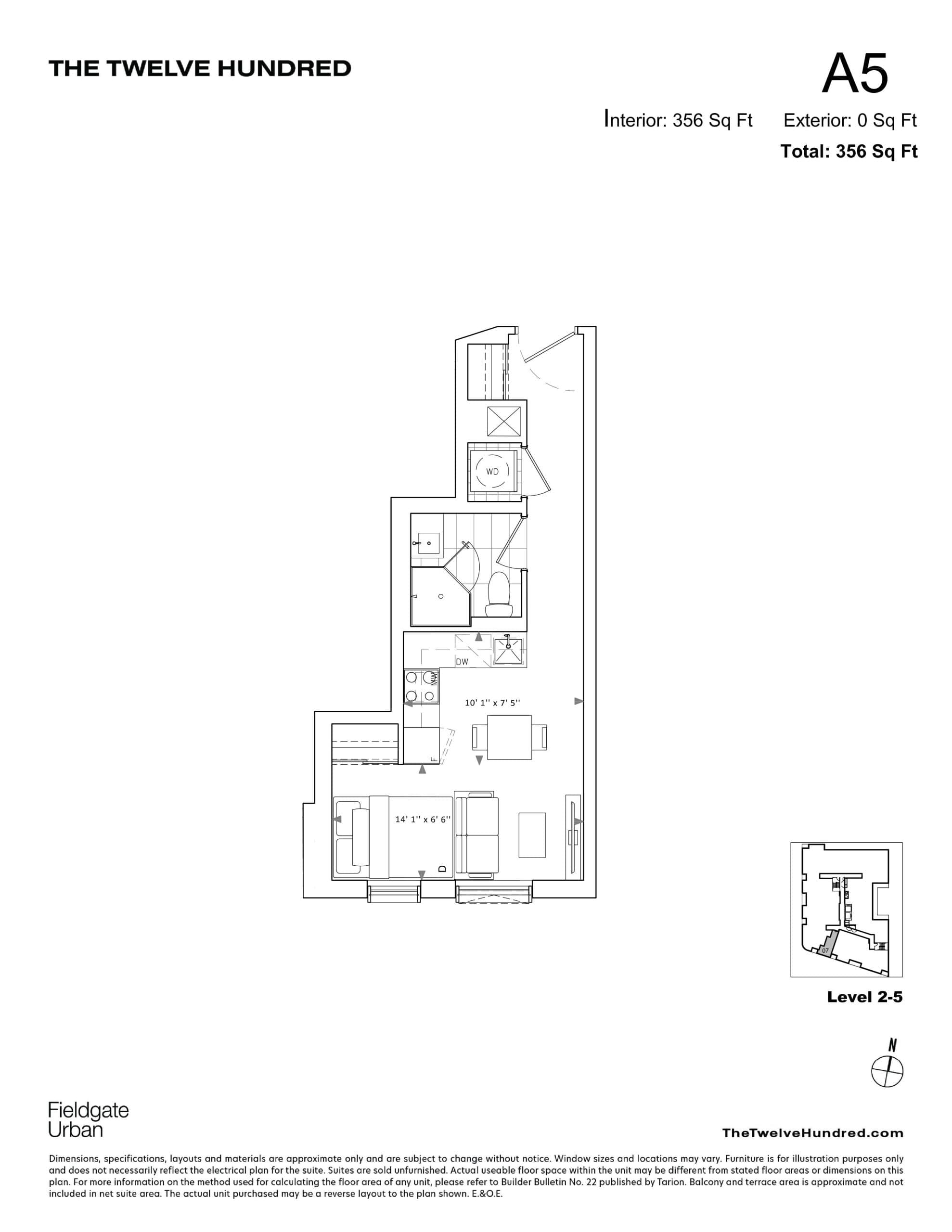 A5 Floor Plan at Twelve Hundred Condos - 356 sq.ft