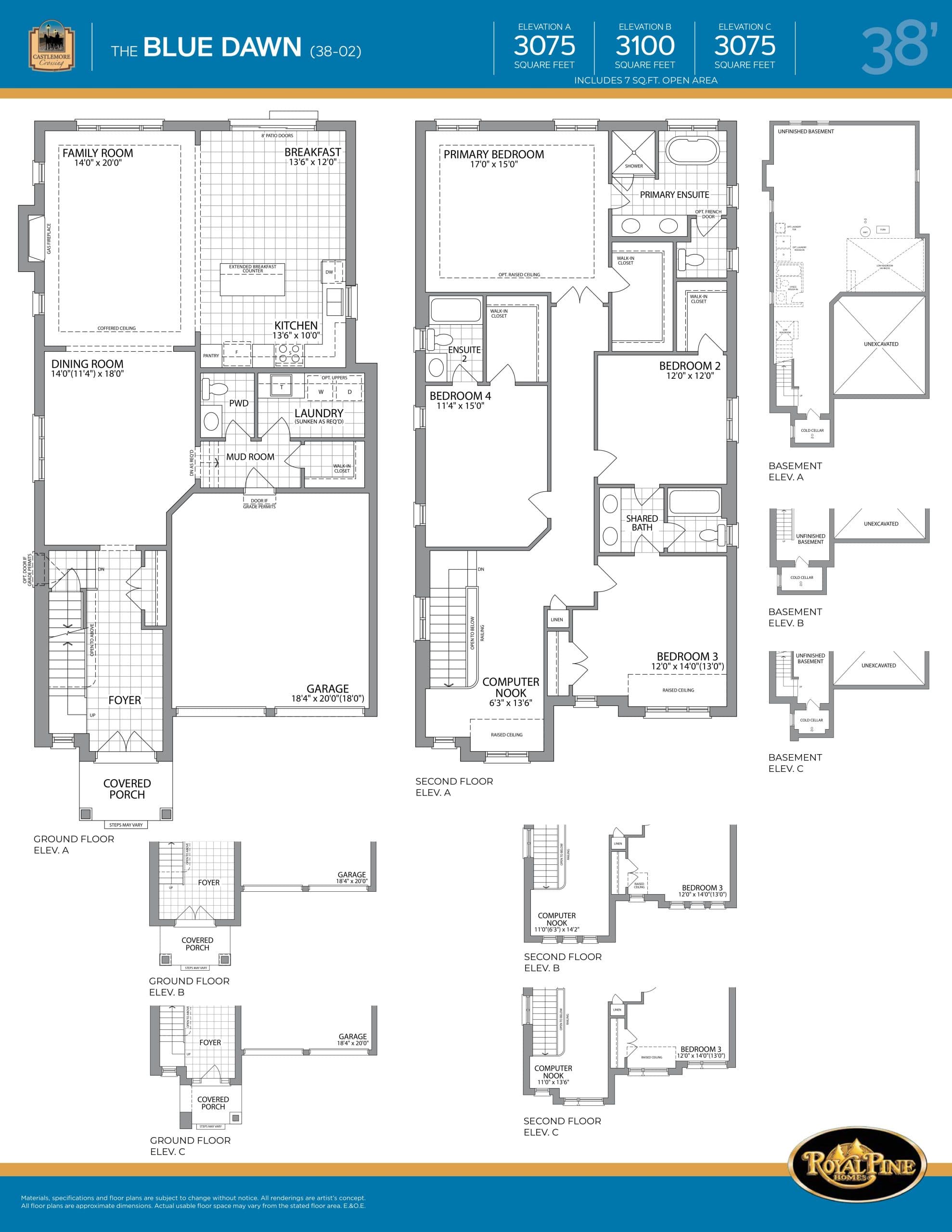 The Blue Dawn Floor Plan at Castlemore Crossing Homes - 3075 sq.ft