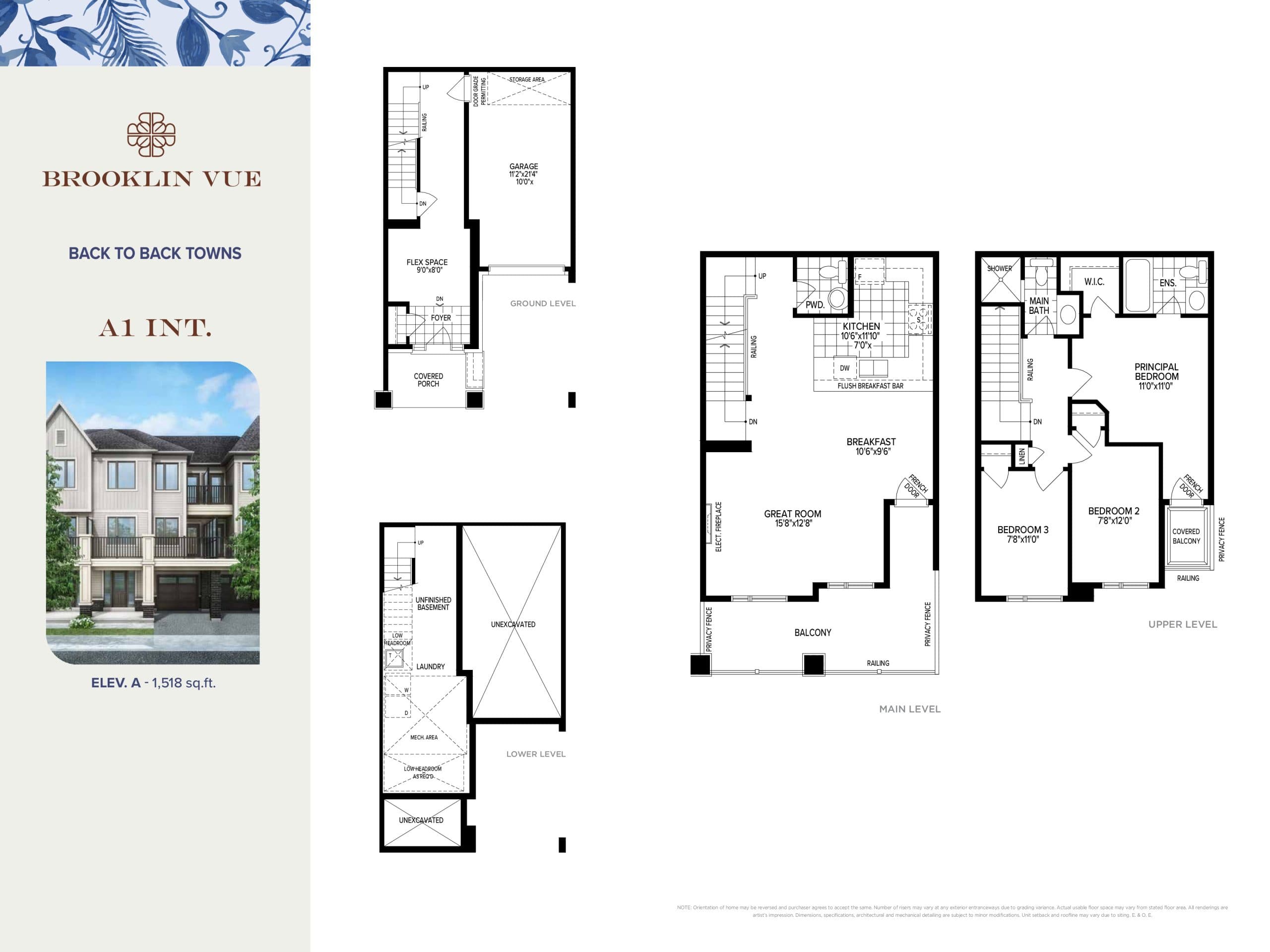 A1 Int. Floor Plan at Brooklin Vue Towns - 1518 sq.ft