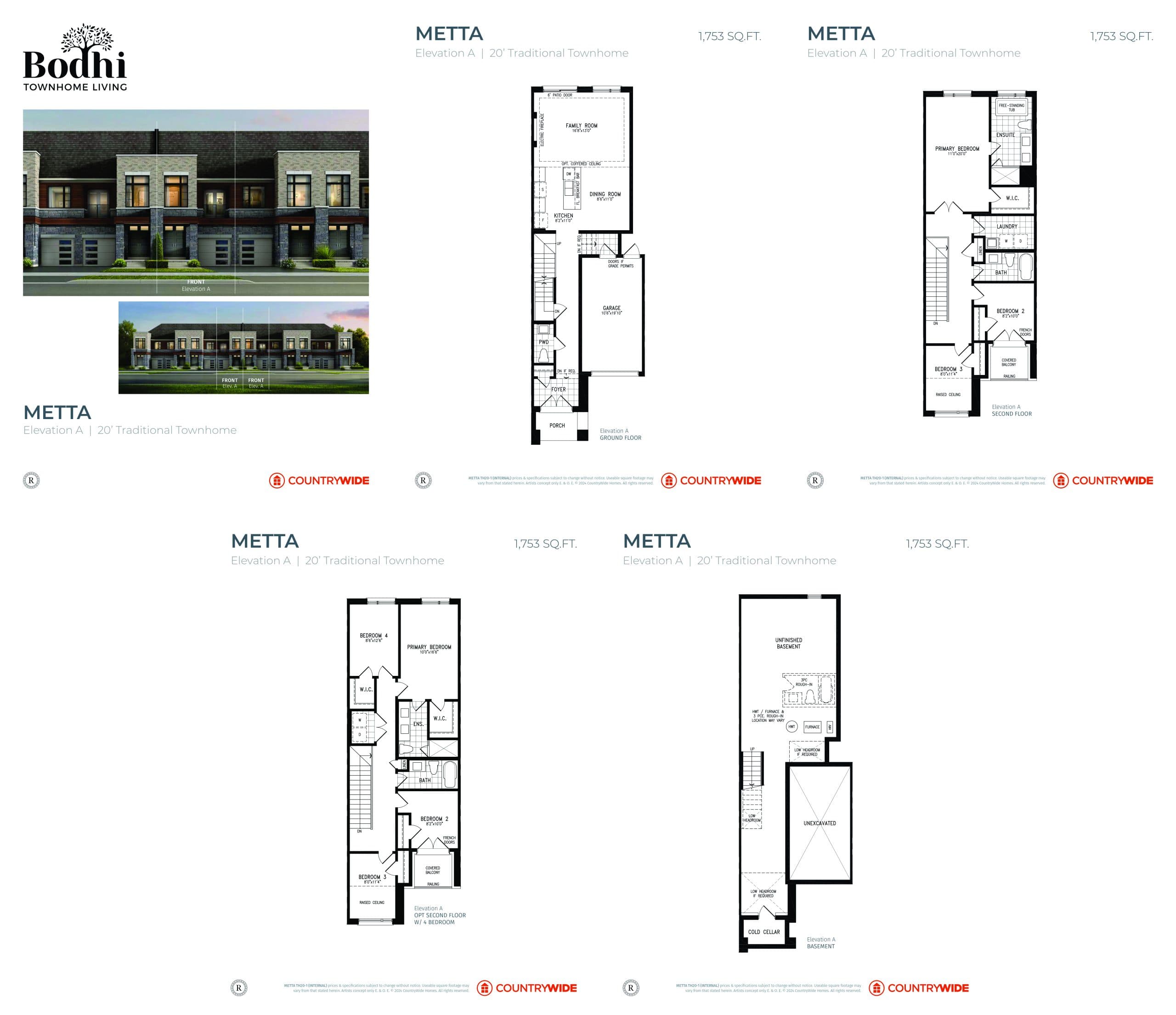 Metta (Elevation A) Floor Plan at Bodhi Townhome Living - 1753 sq.ft