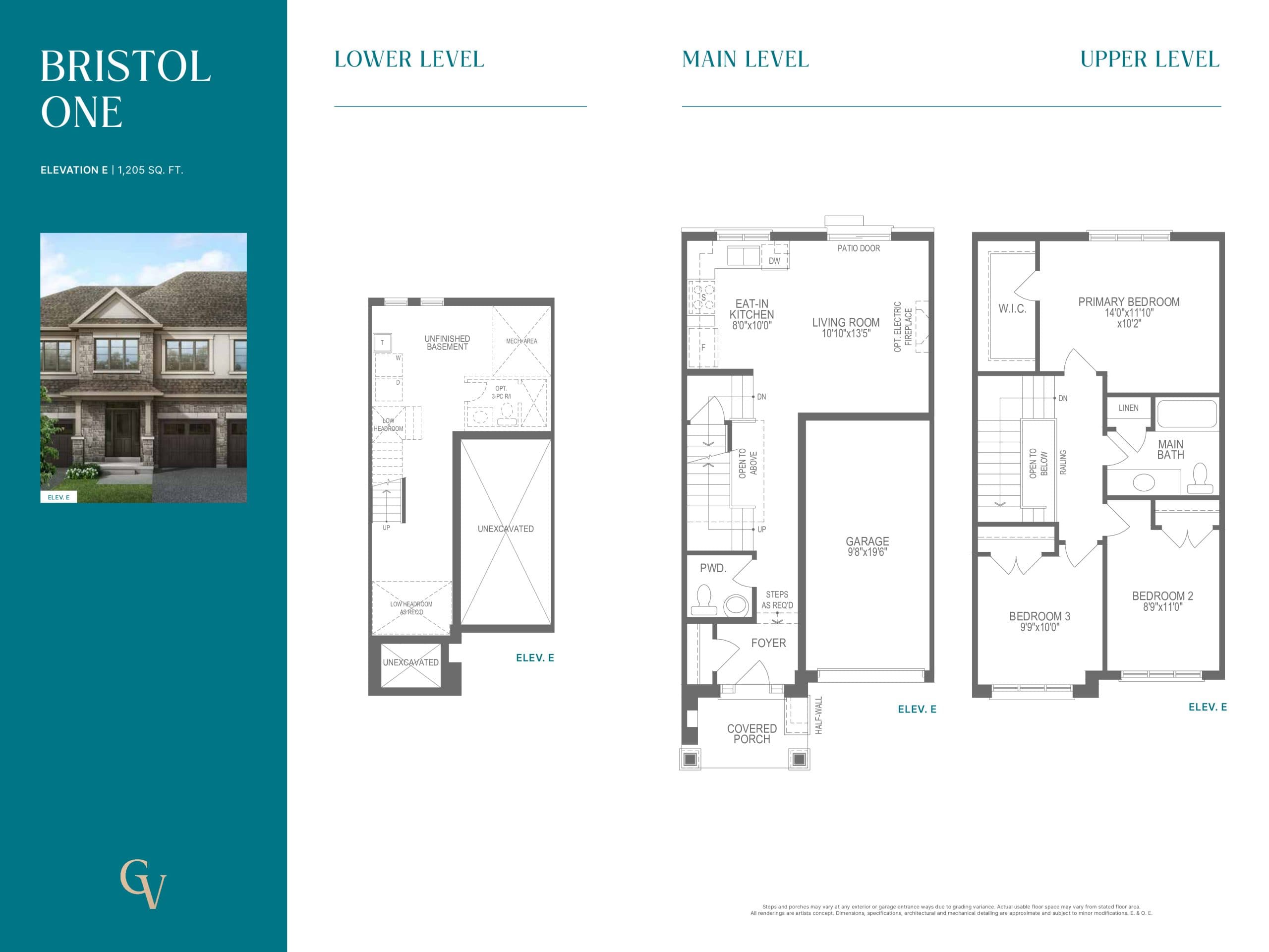 Bristol One - Elevation E Floor Plan at Georgina View Homes - 1205 sq.ft