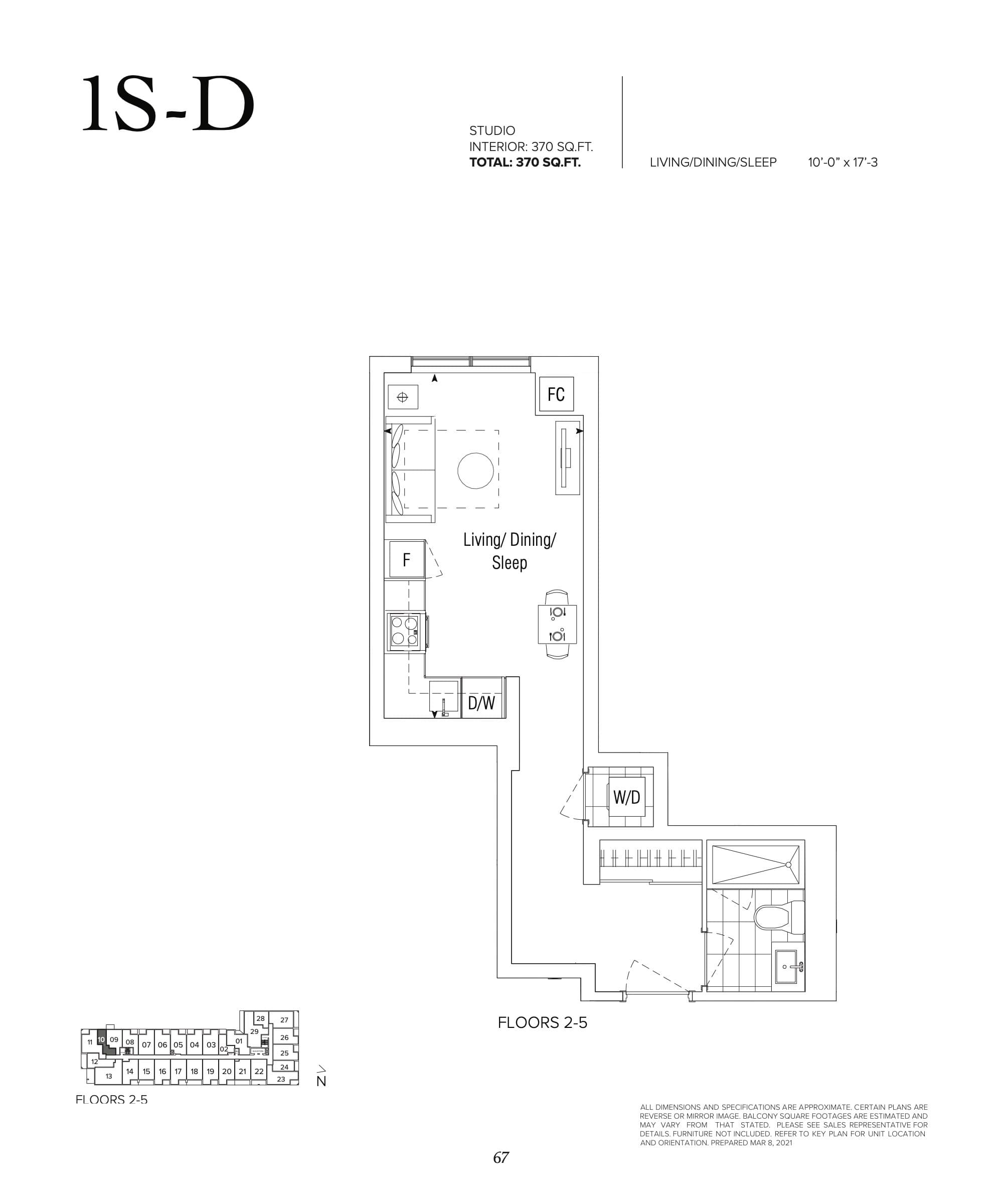 1S-D Floor Plan at 625 Sheppard Condos - 370 sq.ft