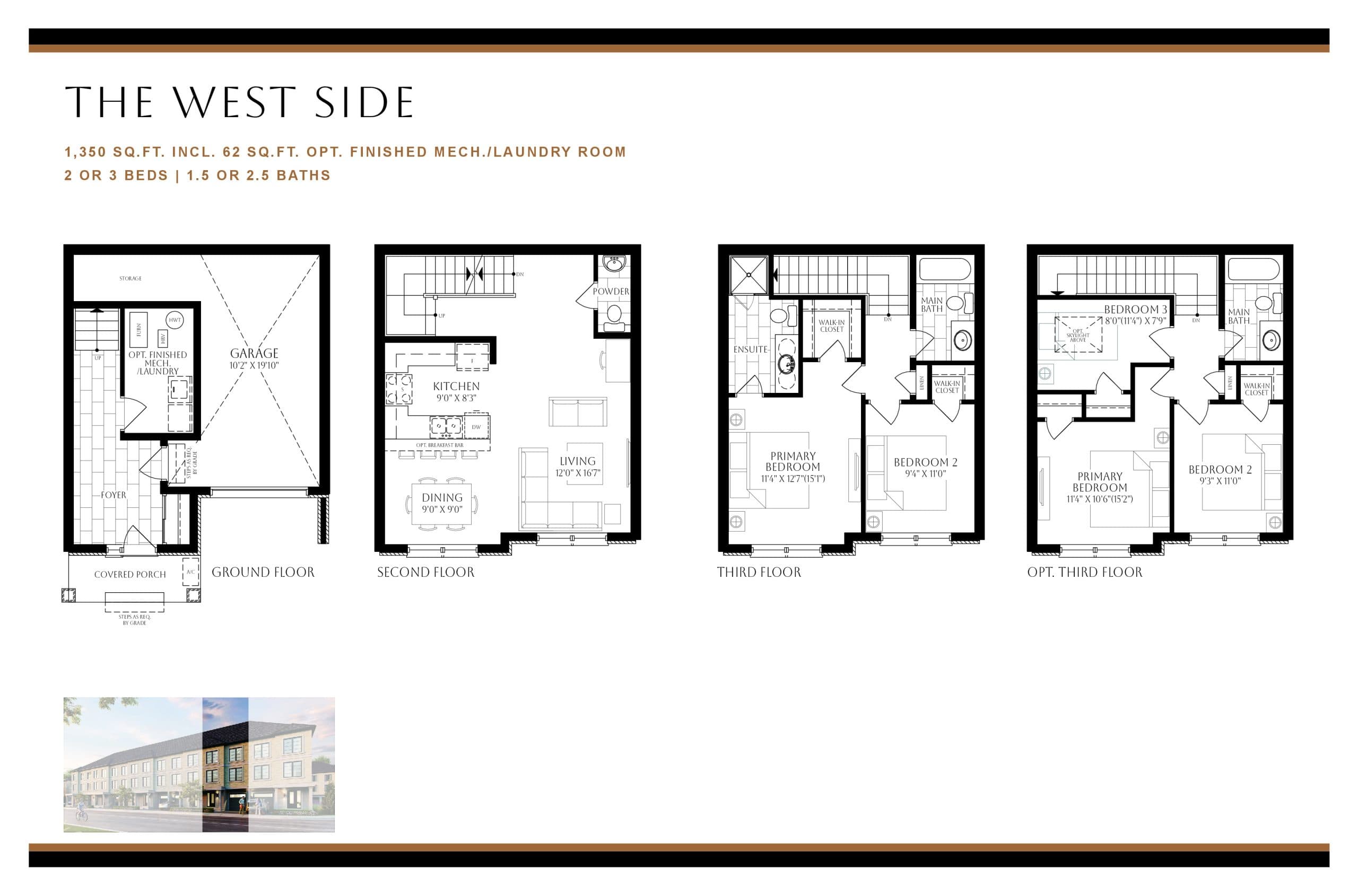 The West Side (Garden Series) Floor Plan at 180 Towns - 1350 sq.ft