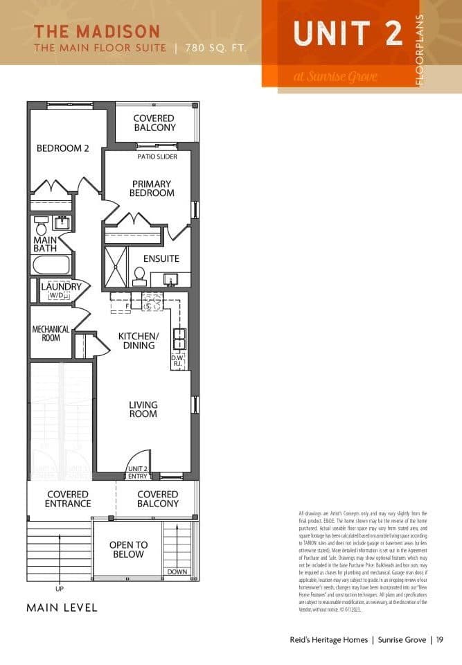 The Madison Floor Plan at Sunrise Grove Towns - 780 sq.ft