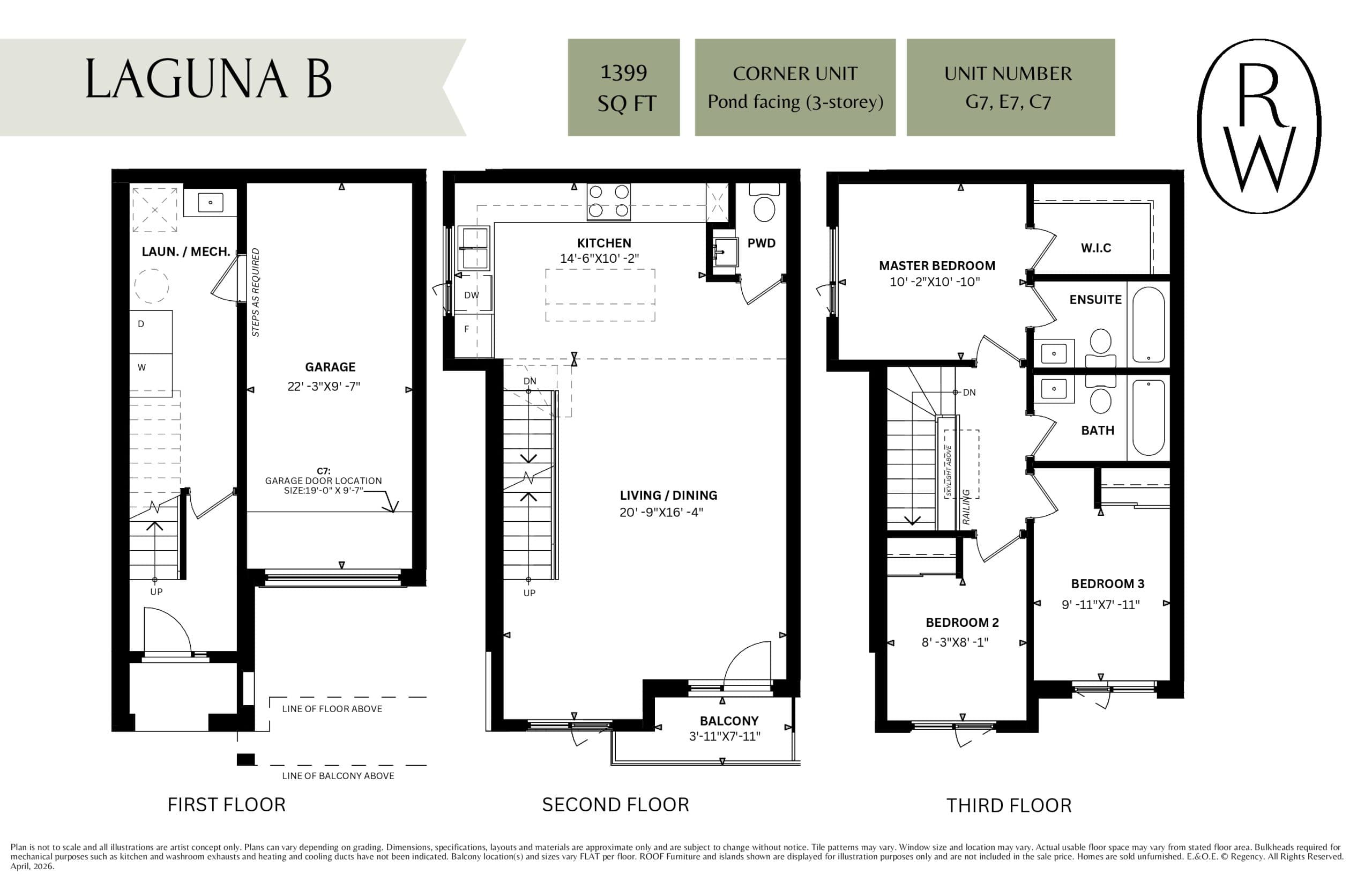 Laguna B Floor Plan at Rolling Woods Towns - 1399 sq.ft
